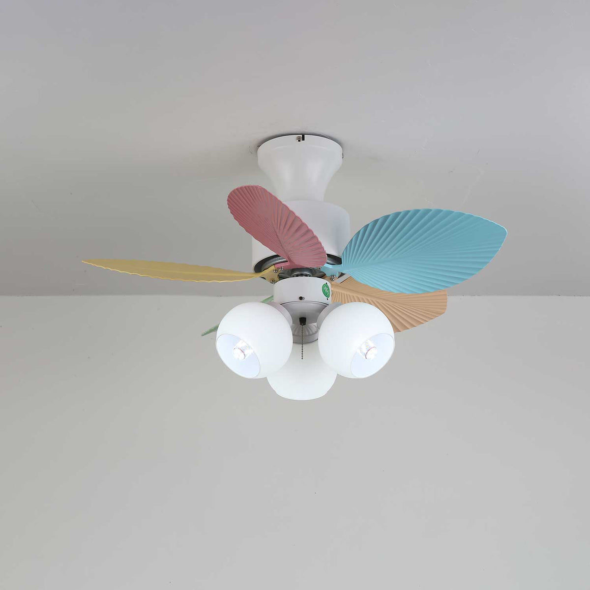 Candy Breeze Designer Ceiling Fan Light with Pastel Blades and Amber Glass Shade