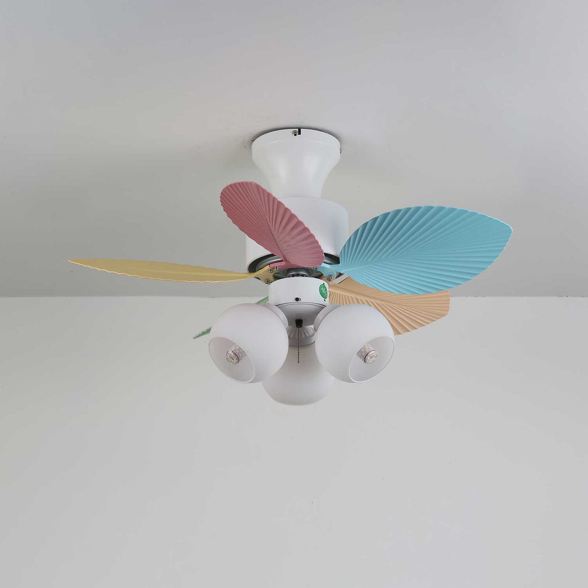 Candy Breeze Designer Ceiling Fan Light with Pastel Blades and Amber Glass Shade