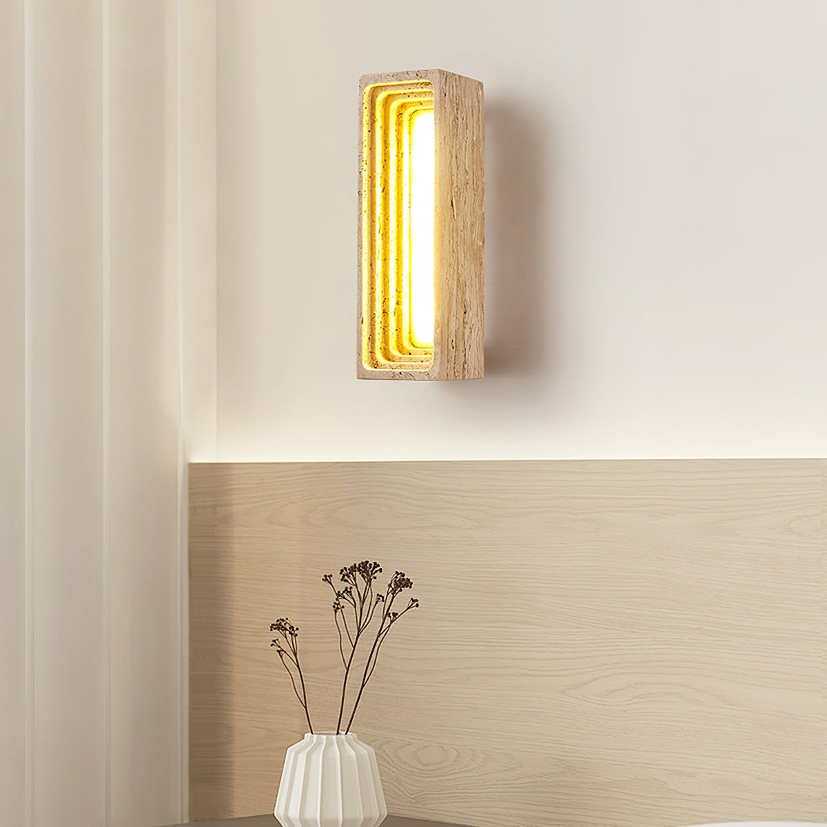 Canyon Travertine Wall Sconce — Sculptural Stone LED Wall Light