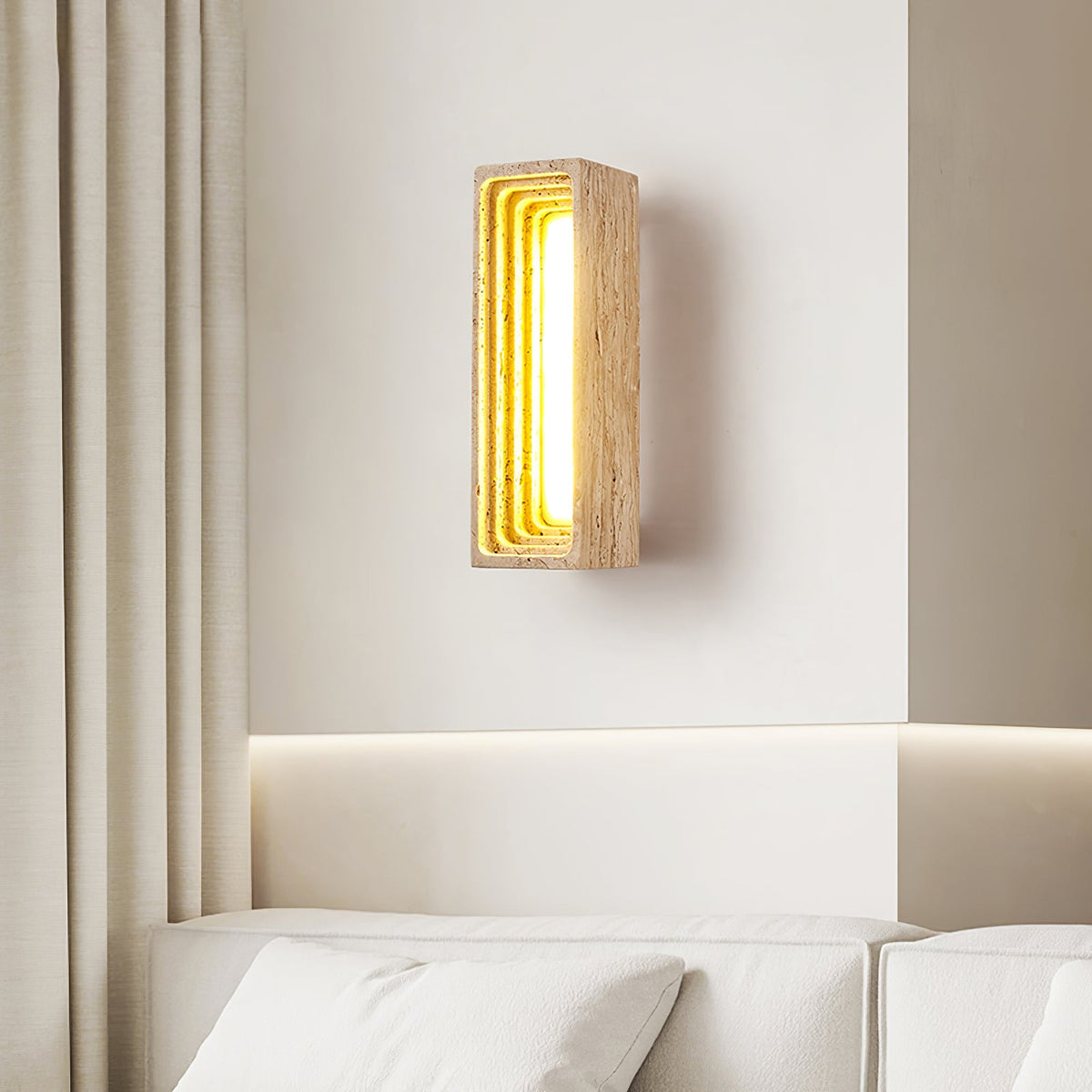 Canyon Travertine Wall Sconce — Sculptural Stone LED Wall Light
