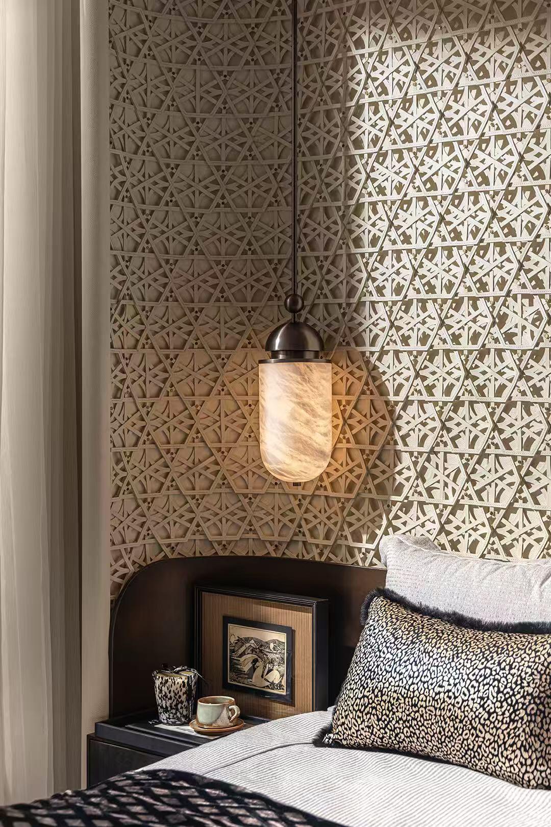 Capsule Alabaster Pendant Light in Bronze with Integrated LED