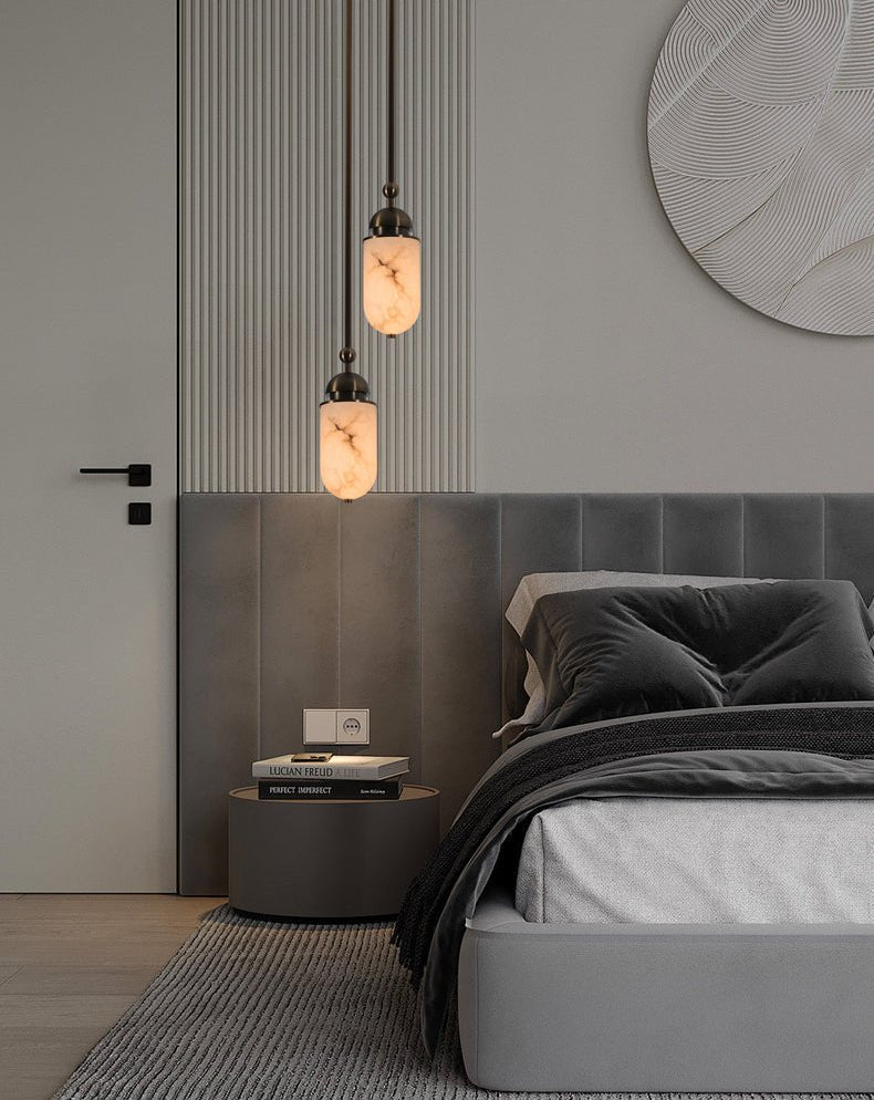 Capsule Alabaster Pendant Light in Bronze with Integrated LED