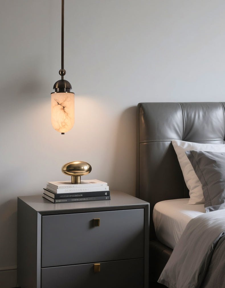 Capsule Alabaster Pendant Light in Bronze with Integrated LED