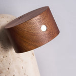 Capsule Stone Table Lamp with Travertine Base and Walnut Accent