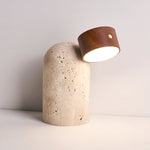Capsule Stone Table Lamp with Travertine Base and Walnut Accent