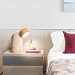 Capsule Stone Table Lamp with Travertine Base and Walnut Accent