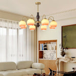 Caramel Glass Orb Chandelier with Gold and Walnut Finishes