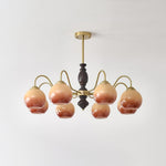 Caramel Glass Orb Chandelier with Gold and Walnut Finishes