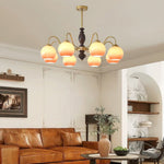 Caramel Glass Orb Chandelier with Gold and Walnut Finishes