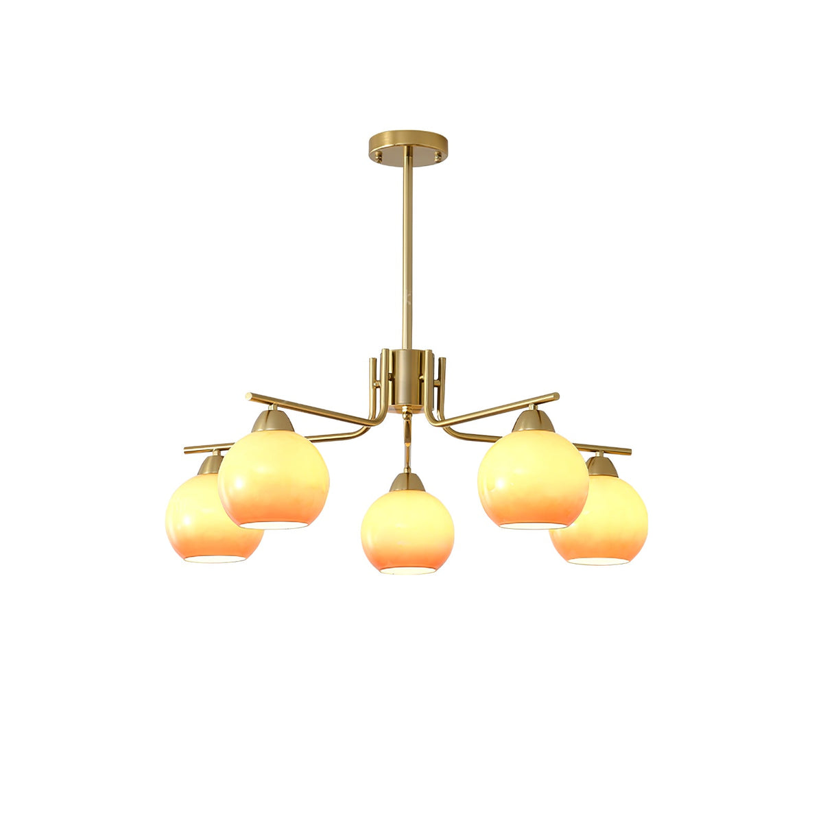 Caramel Glass Globe Chandelier in Gold for Dining Room and Living Room