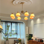 Caramel Glass Globe Chandelier in Gold for Dining Room and Living Room