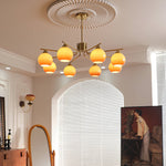 Caramel Glass Globe Chandelier in Gold for Dining Room and Living Room