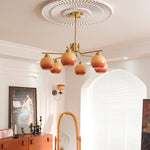 Caramel Glass Globe Chandelier in Gold for Dining Room and Living Room