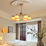 Caramel Glass Globe Chandelier in Gold for Dining Room and Living Room