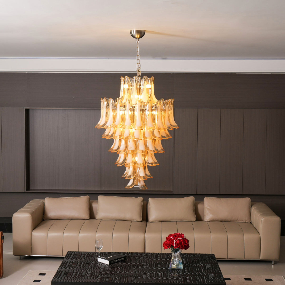 Amber Cloud Glass Petal Chandelier – Modern Designer Hanging Light