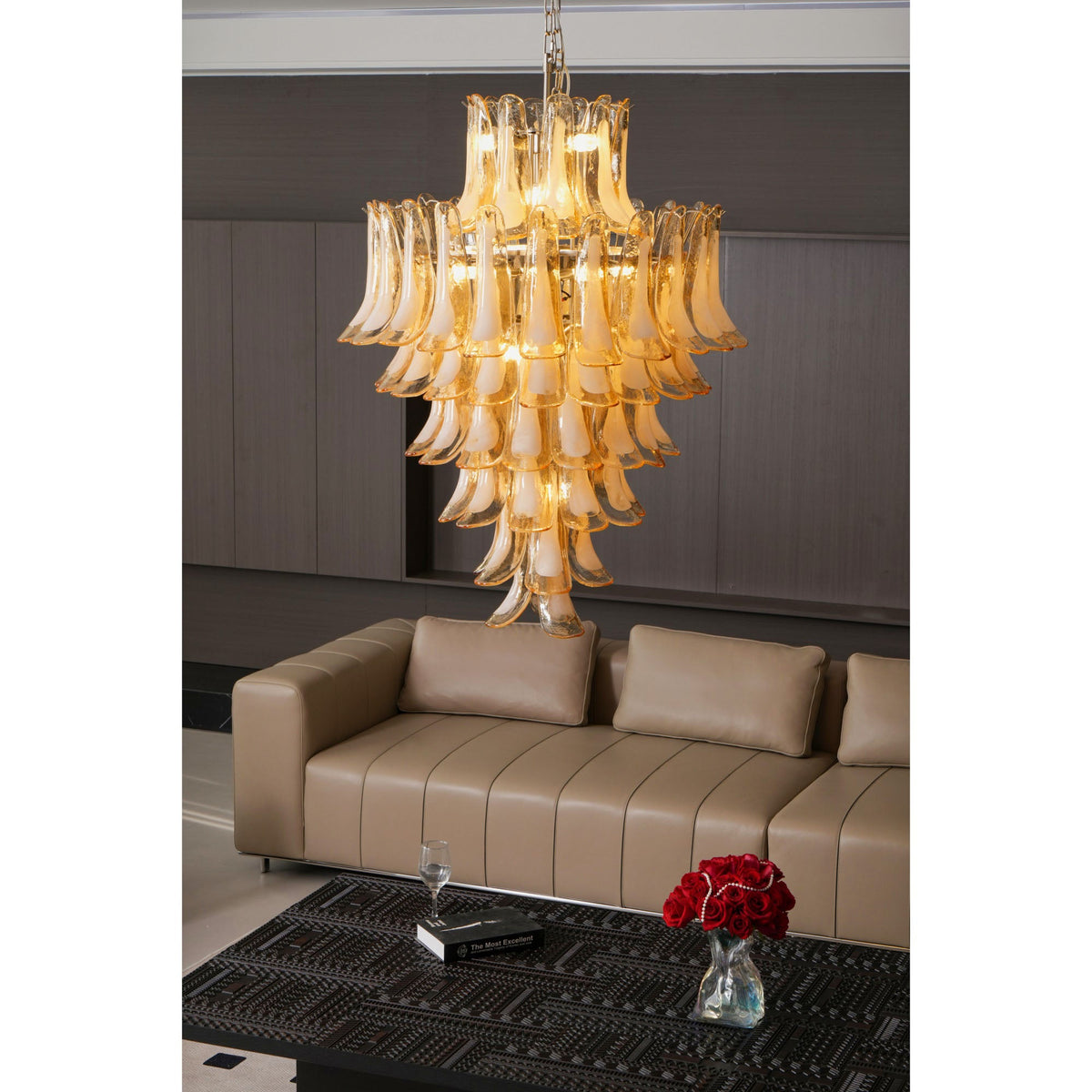 Amber Cloud Glass Petal Chandelier – Modern Designer Hanging Light