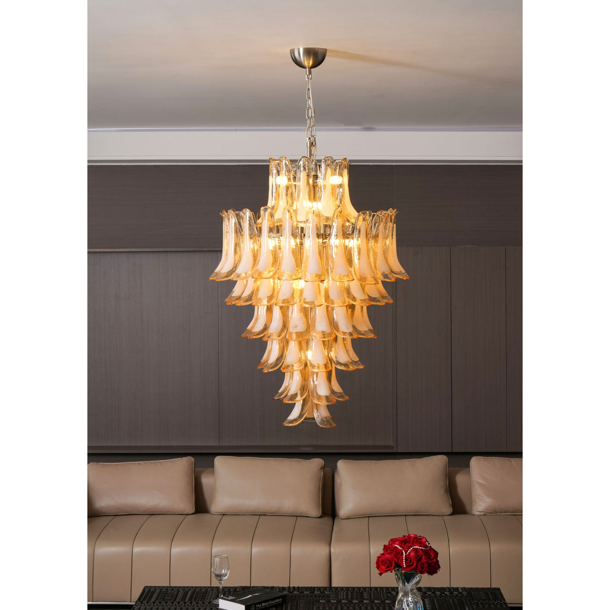 Amber Cloud Glass Petal Chandelier – Modern Designer Hanging Light