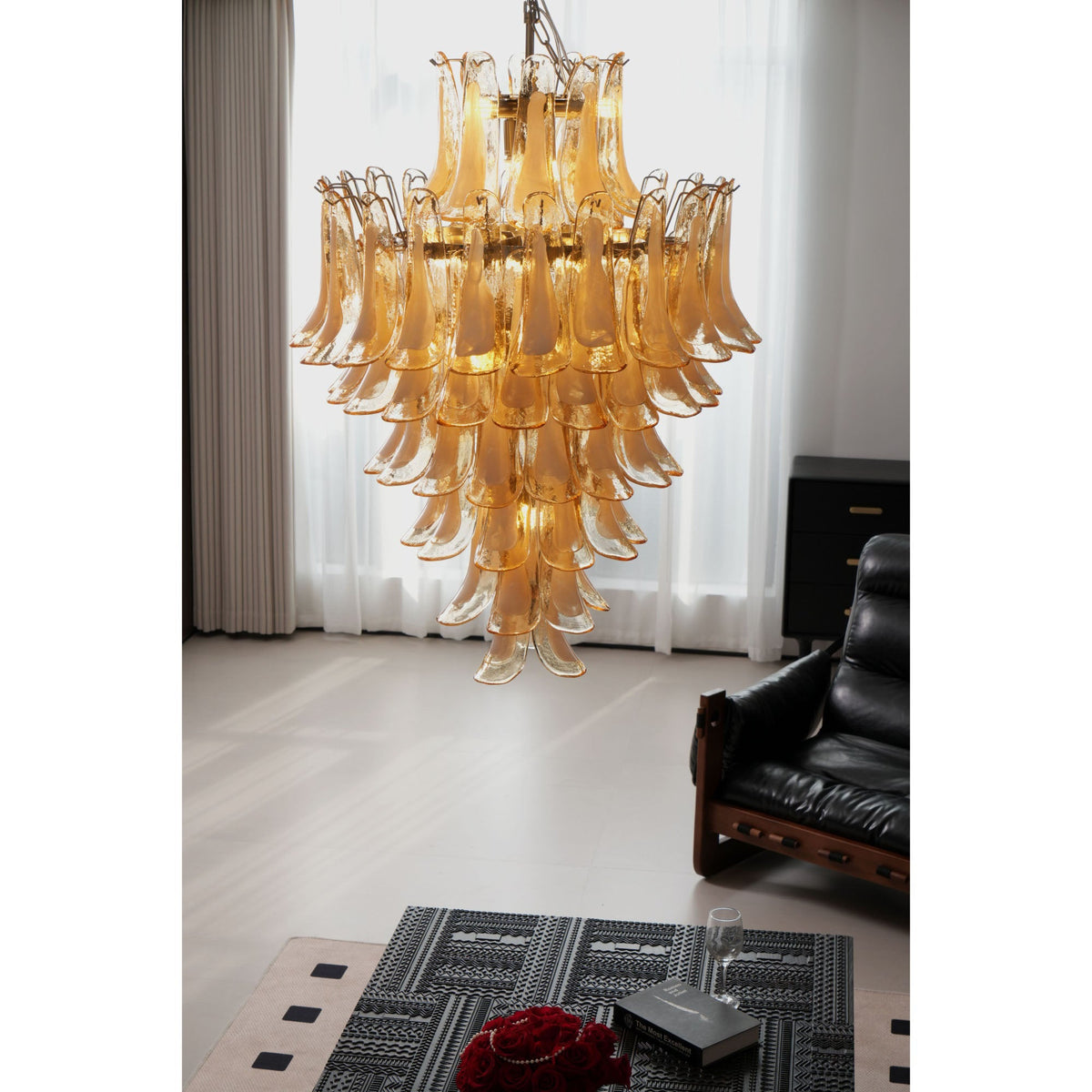 Amber Cloud Glass Petal Chandelier – Modern Designer Hanging Light