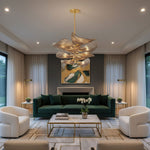 Cardiff Modern Glass Chandelier with Gold Leaf Finish for Dining Room and Living Room