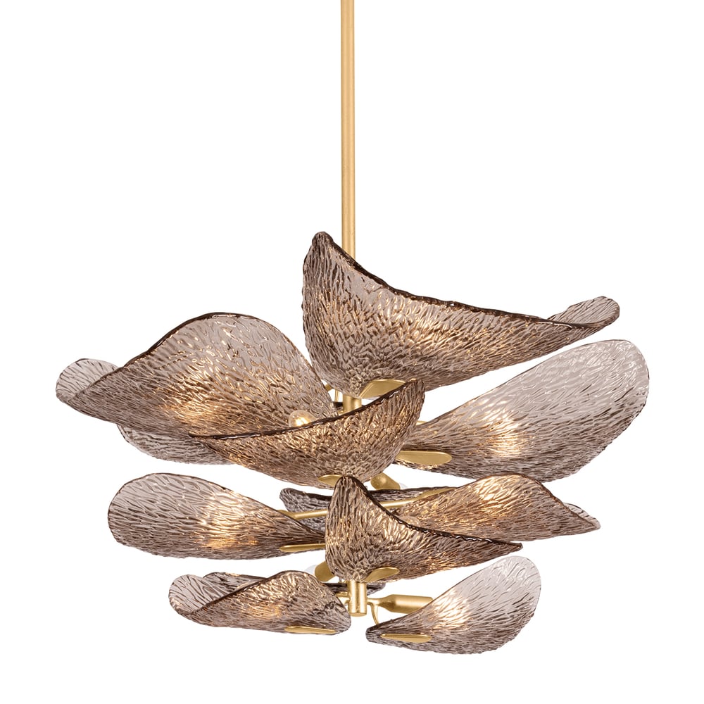 Cardiff Modern Glass Chandelier with Gold Leaf Finish for Dining Room and Living Room