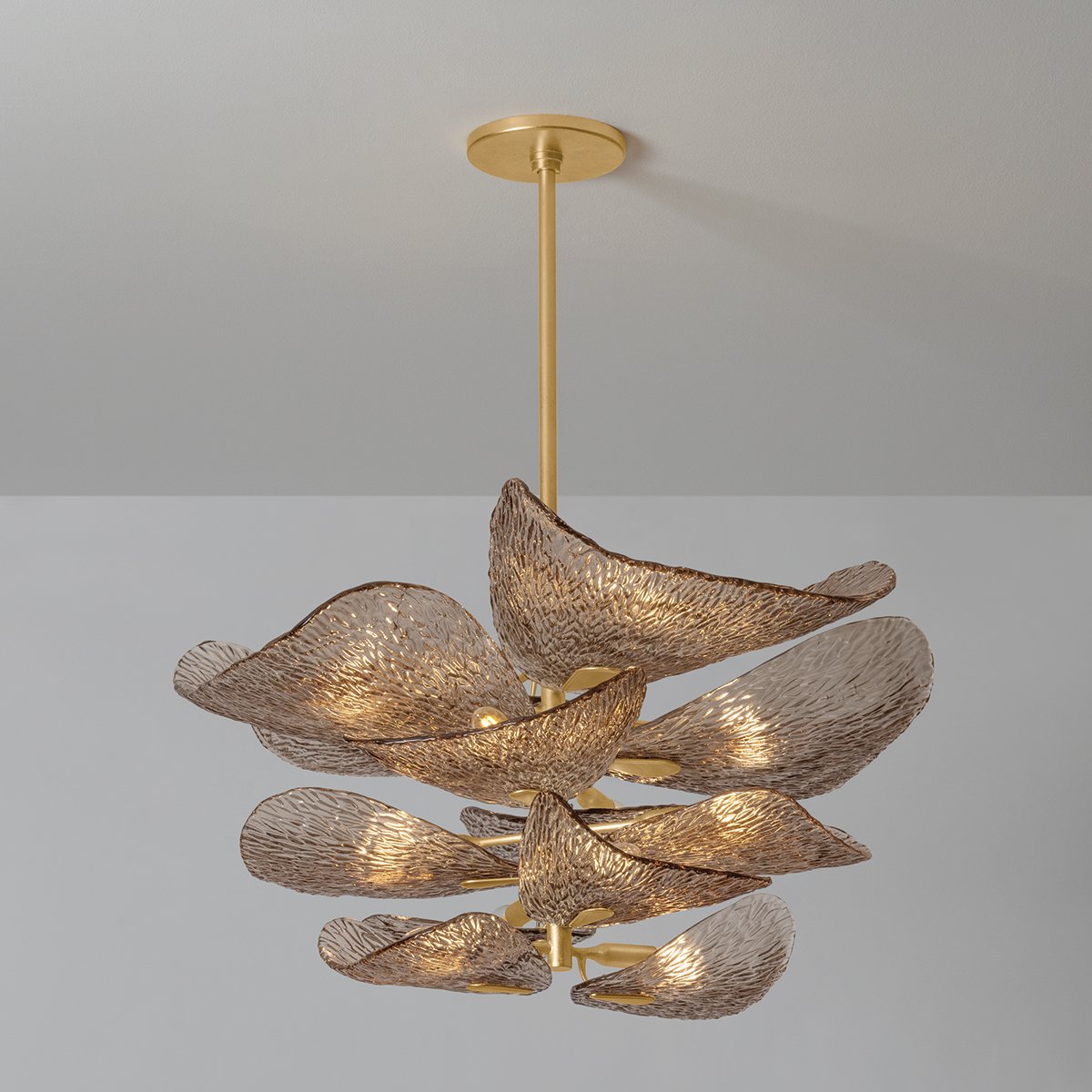Cardiff Modern Glass Chandelier with Gold Leaf Finish for Dining Room and Living Room