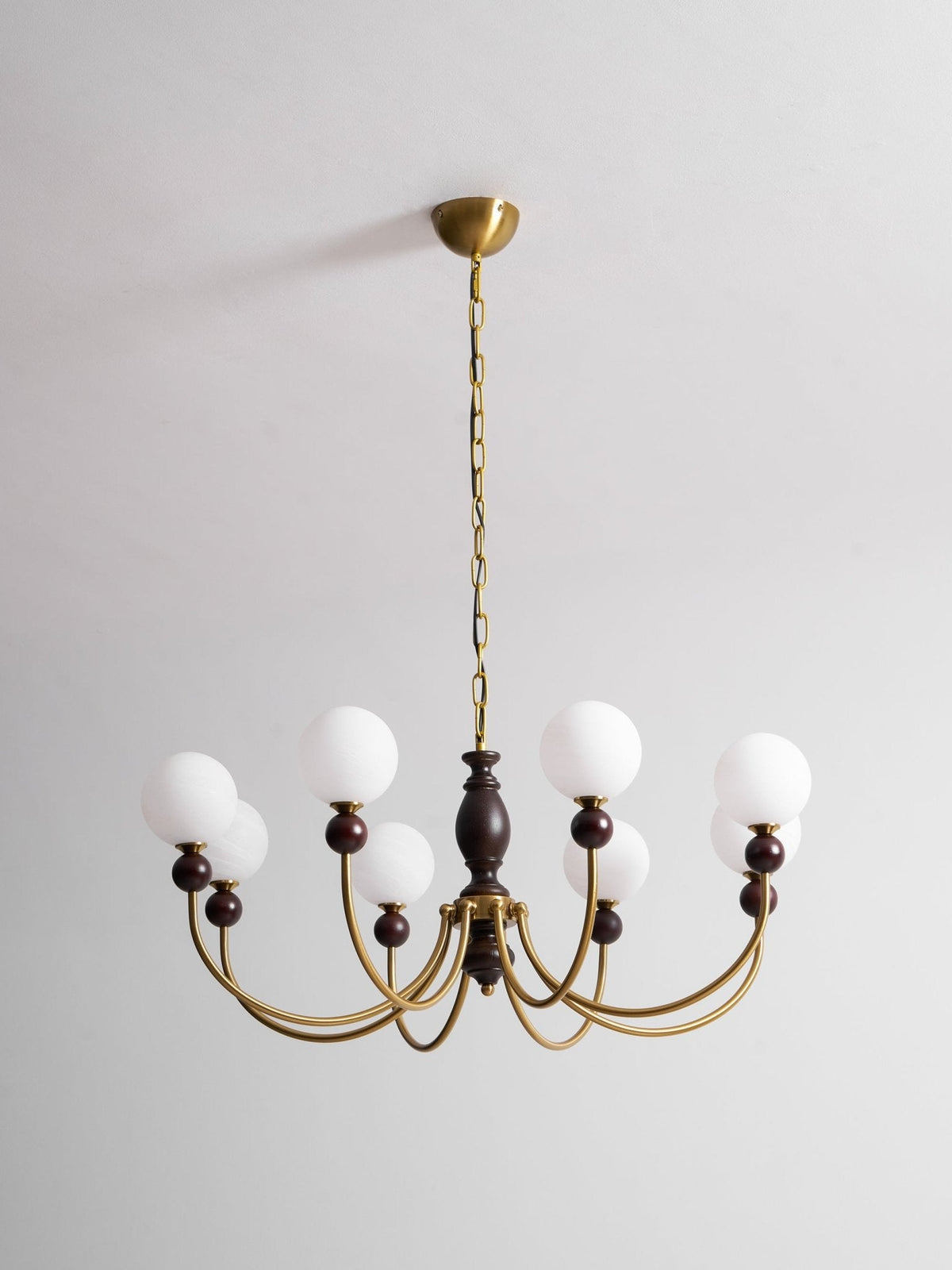 Carmina Orbital Chandelier – Modern Glass and Wood Designer Ceiling Light