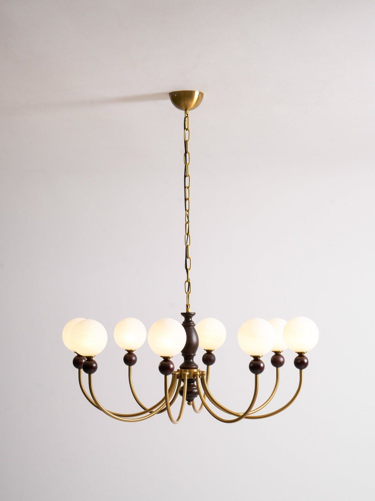 Carmina Orbital Chandelier – Modern Glass and Wood Designer Ceiling Light
