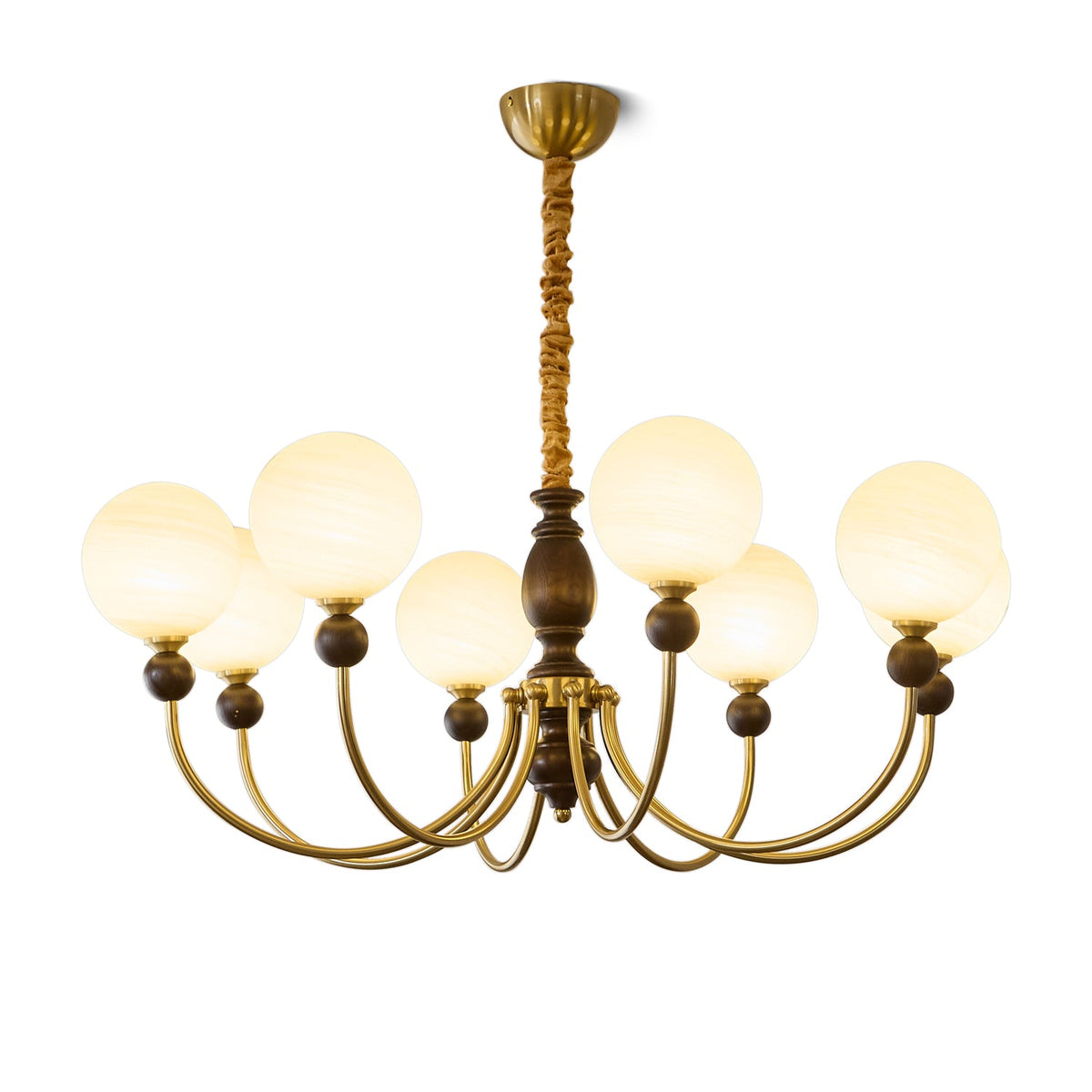 Carmina Orbital Chandelier – Modern Glass and Wood Designer Ceiling Light