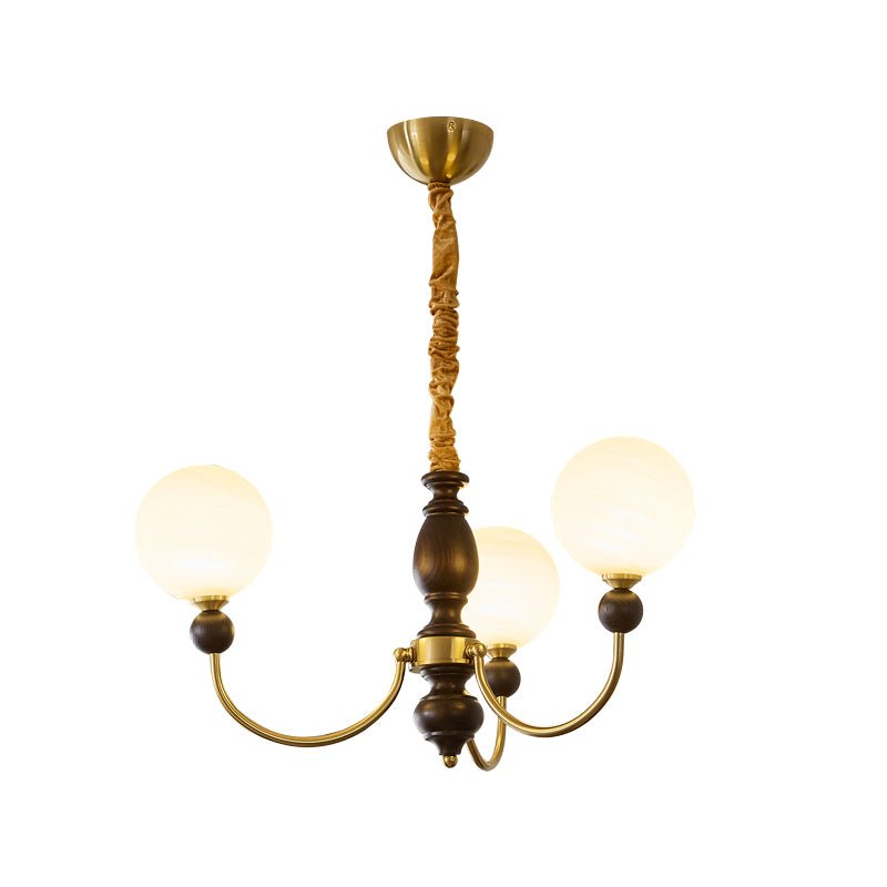 Carmina Orbital Chandelier – Modern Glass and Wood Designer Ceiling Light