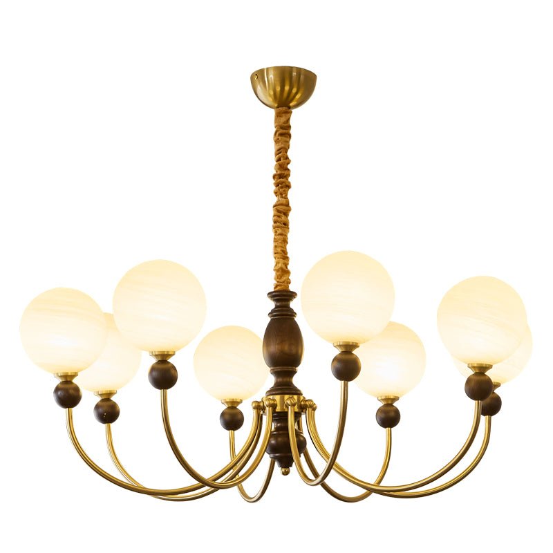 Carmina Orbital Chandelier – Modern Glass and Wood Designer Ceiling Light