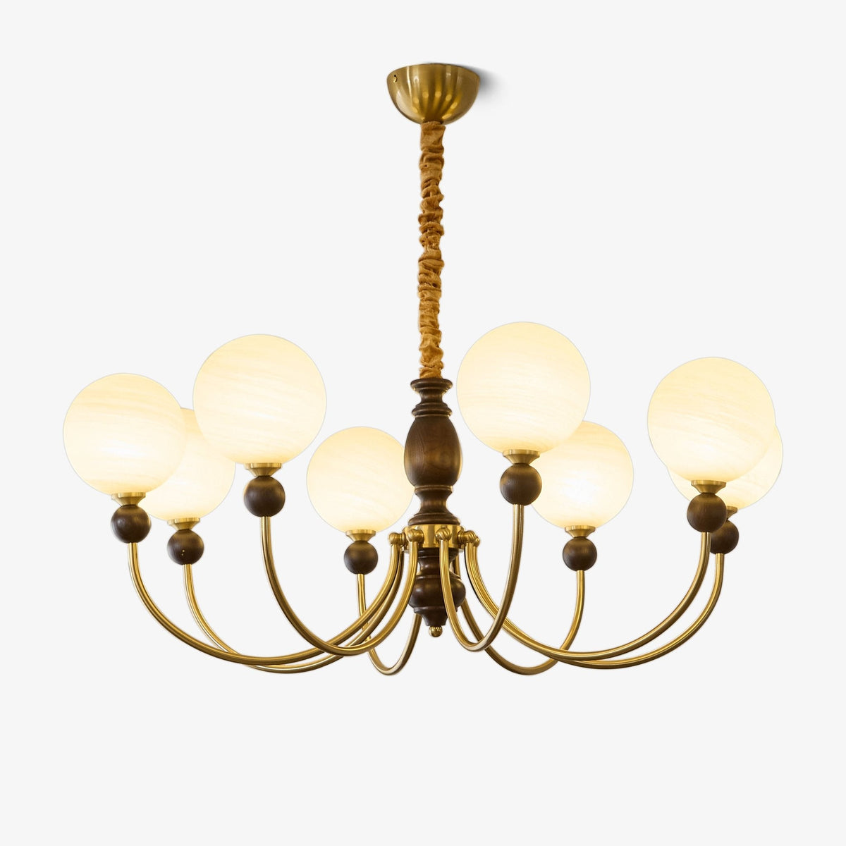Carmina Orbital Chandelier – Modern Glass and Wood Designer Ceiling Light