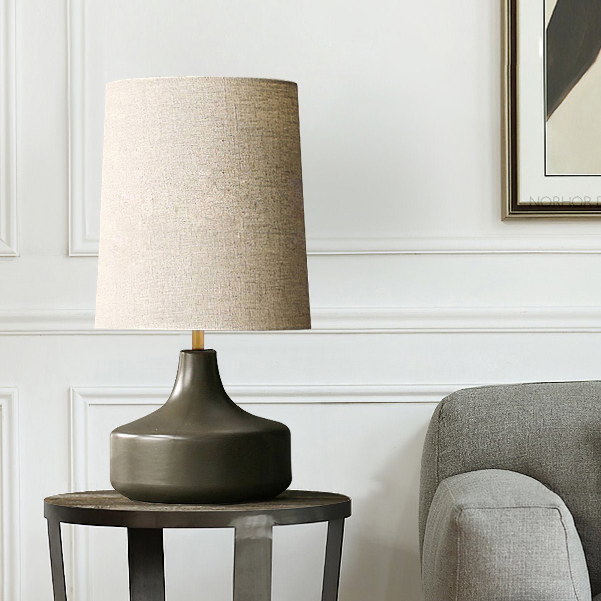 Caroline Ceramic Table Lamp – Sculptural Bedside Lighting in Cream or Grey-Green