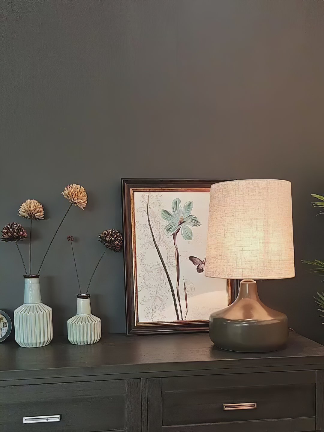 Caroline Ceramic Table Lamp – Sculptural Bedside Lighting in Cream or Grey-Green