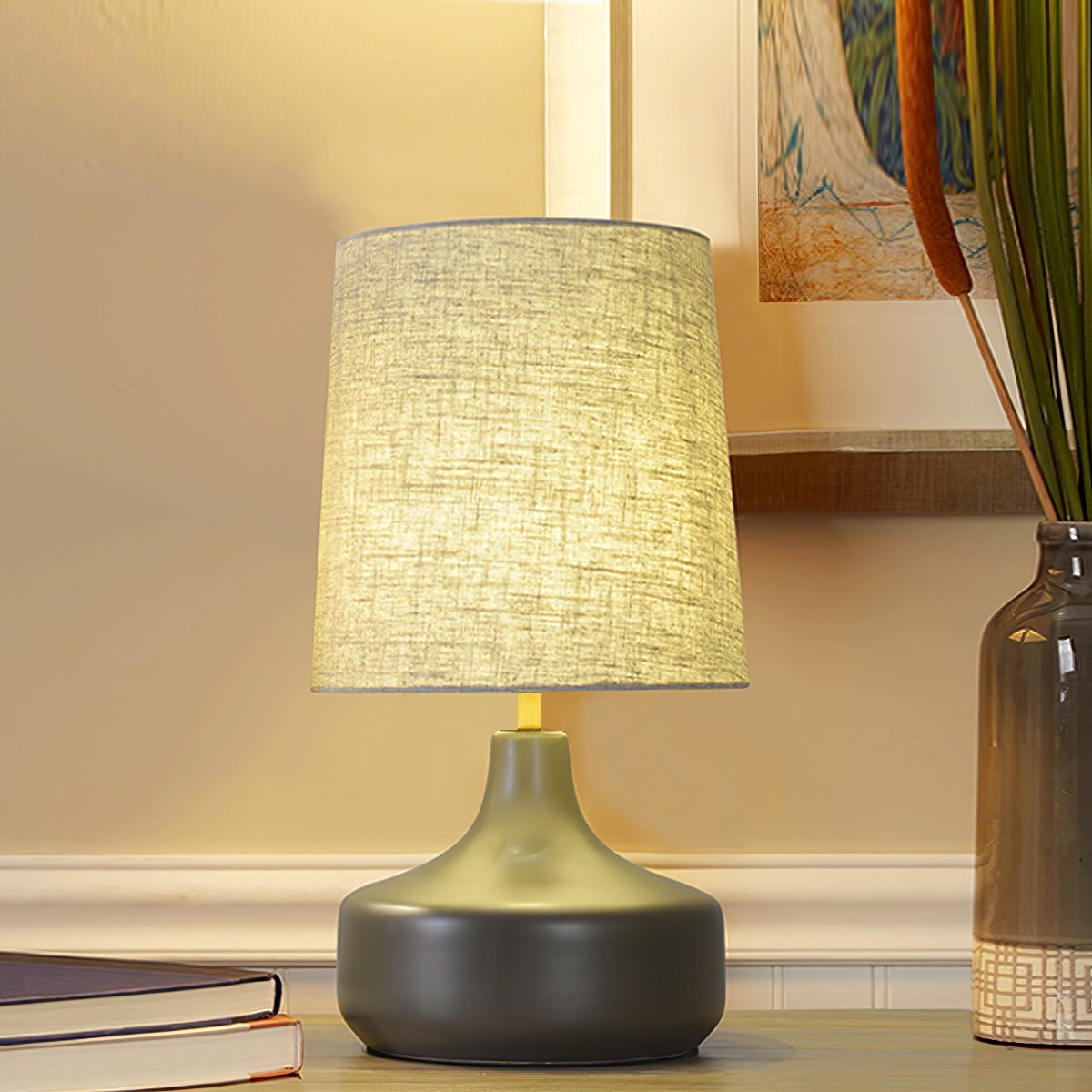 Caroline Ceramic Table Lamp – Sculptural Bedside Lighting in Cream or Grey-Green