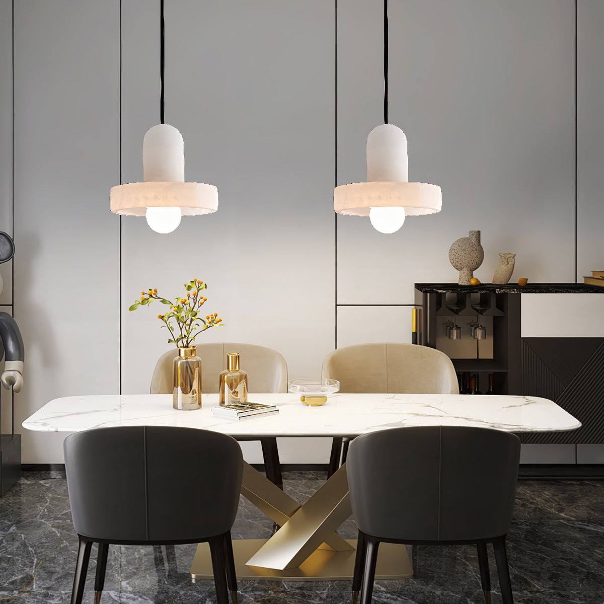 Carrara Alabaster Pendant Light – Modern Minimalist Ceiling Lamp