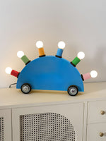 Memphis Style Cartoon Car Table Lamp with Six Bulbs, Metal Body in Yellow or Blue