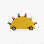 Memphis Style Cartoon Car Table Lamp with Six Bulbs, Metal Body in Yellow or Blue