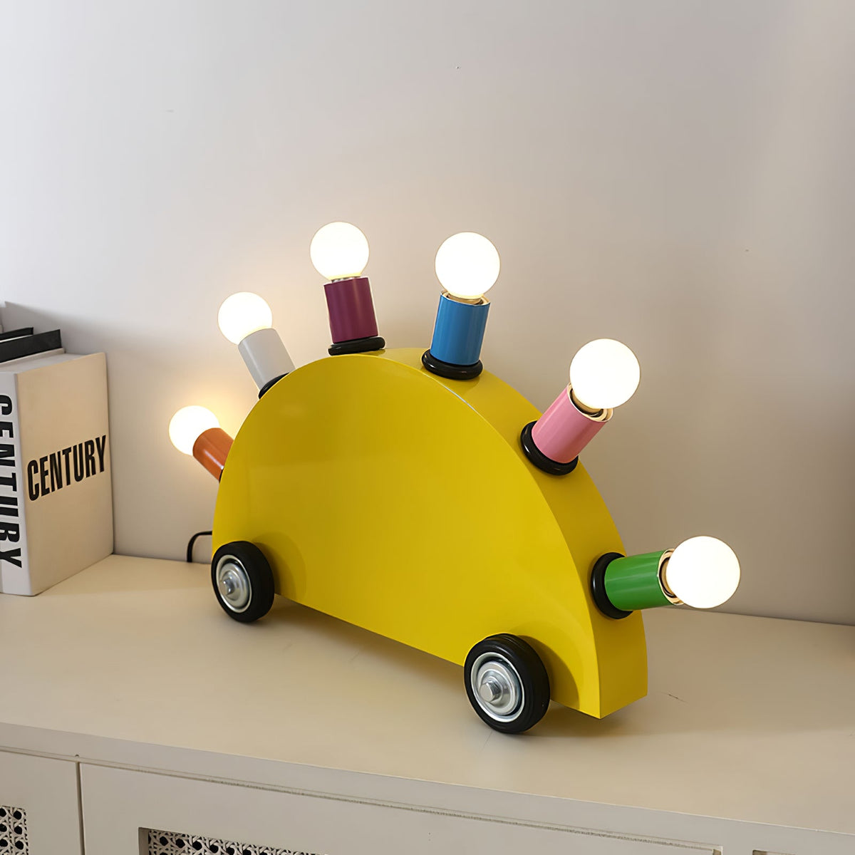 Memphis Style Cartoon Car Table Lamp with Six Bulbs, Metal Body in Yellow or Blue