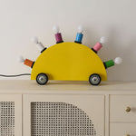 Memphis Style Cartoon Car Table Lamp with Six Bulbs, Metal Body in Yellow or Blue