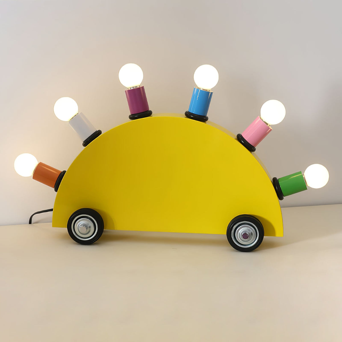 Memphis Style Cartoon Car Table Lamp with Six Bulbs, Metal Body in Yellow or Blue