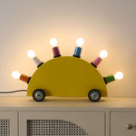 Memphis Style Cartoon Car Table Lamp with Six Bulbs, Metal Body in Yellow or Blue