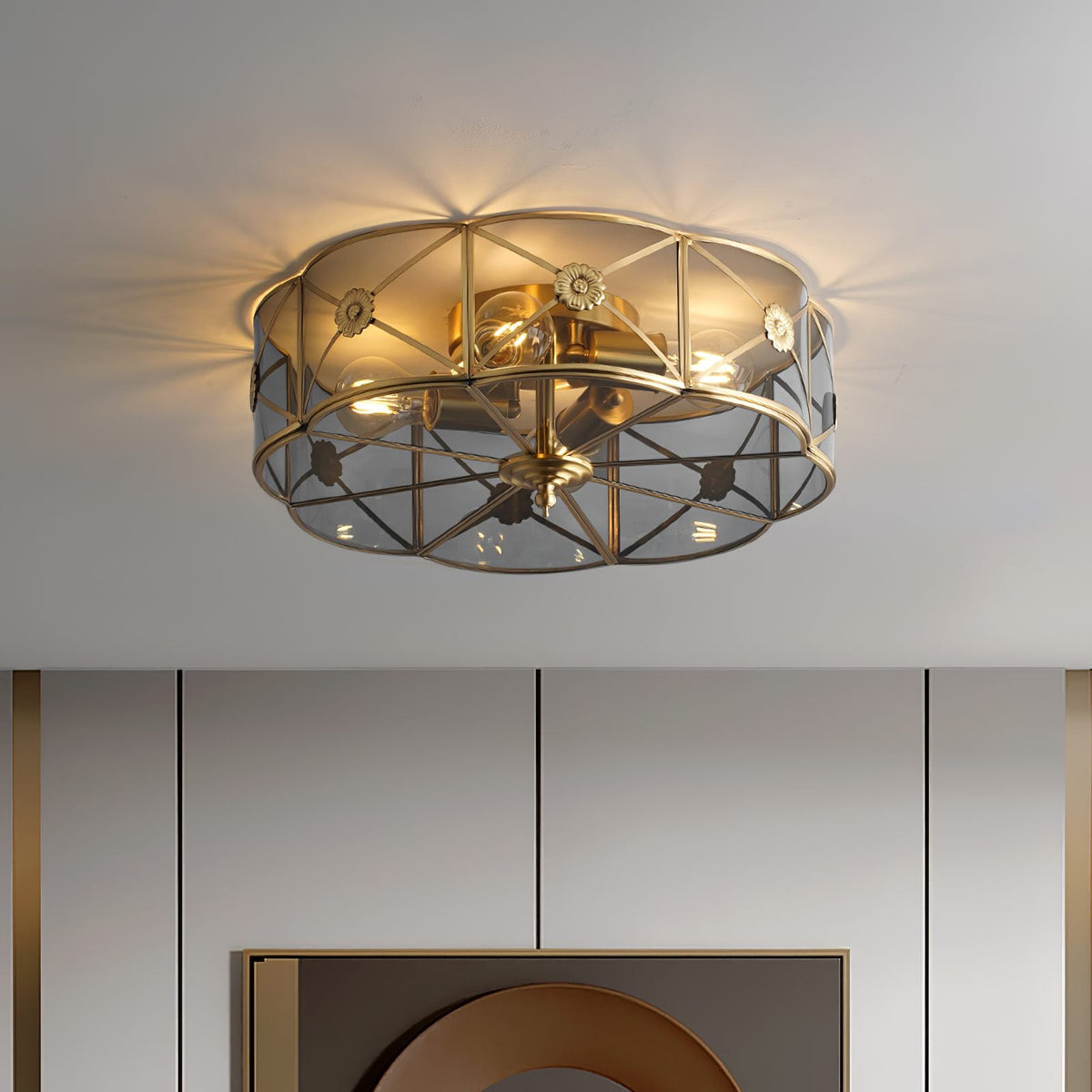 Carved Brass Ceiling Lamp