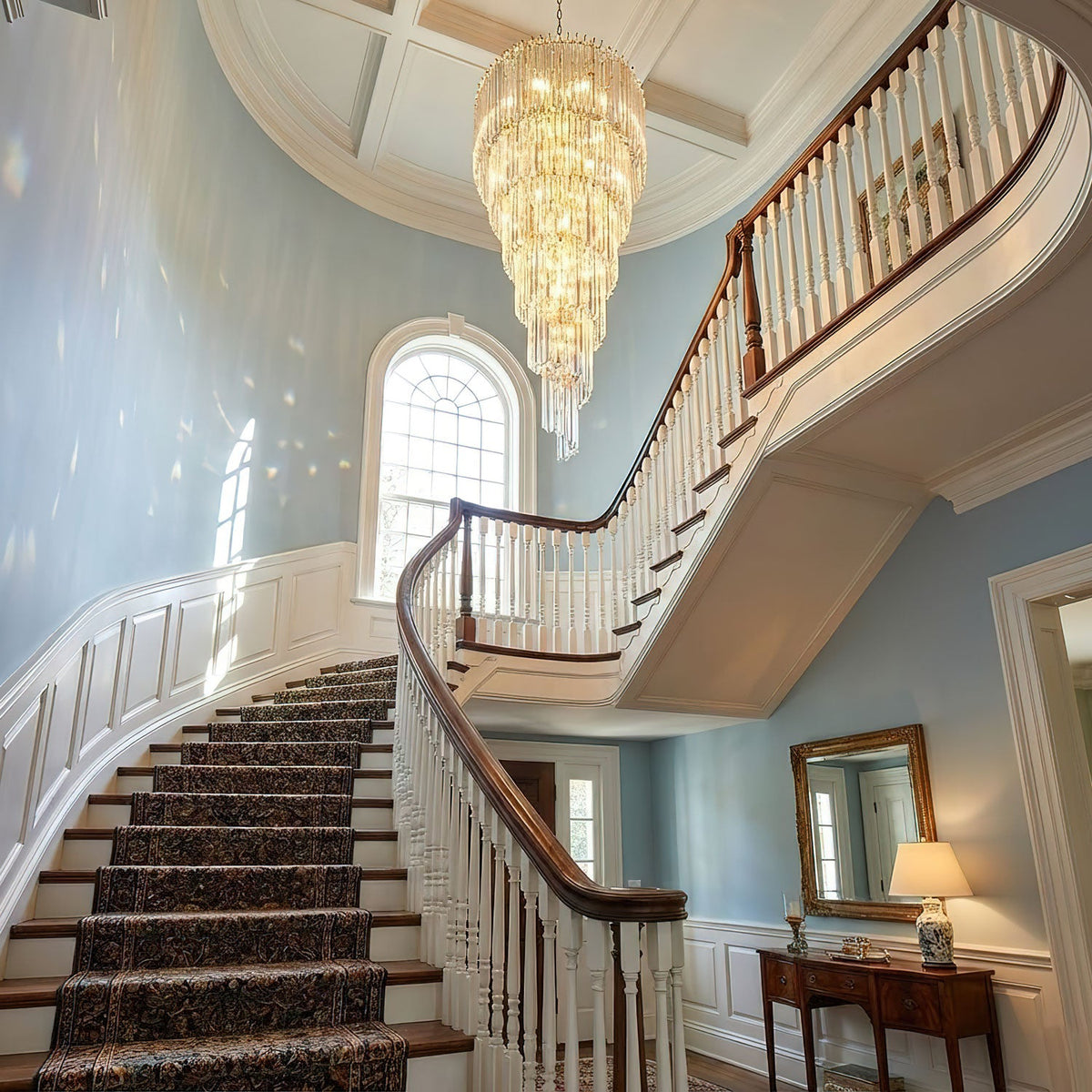 Cascada Spiral Clear Glass Chandelier for Staircases and Foyers