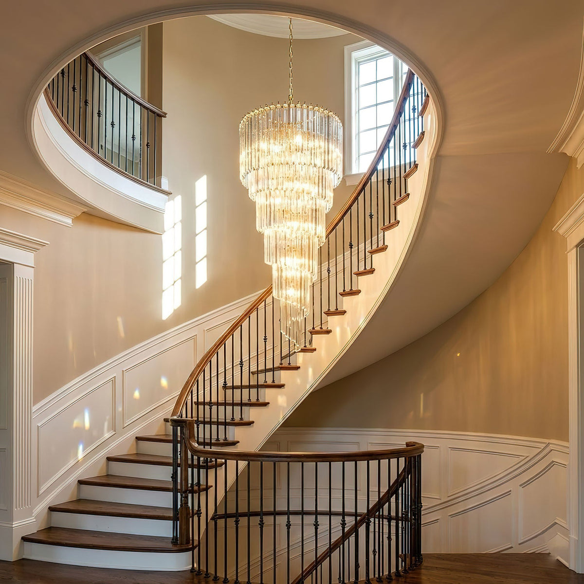 Cascada Spiral Clear Glass Chandelier for Staircases and Foyers