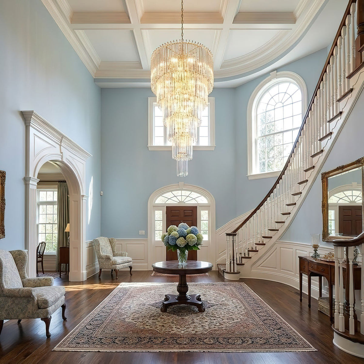 Cascada Spiral Clear Glass Chandelier for Staircases and Foyers