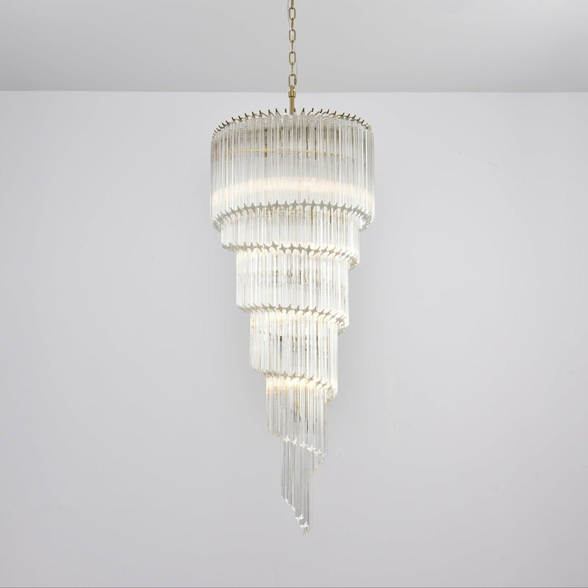 Cascada Spiral Clear Glass Chandelier for Staircases and Foyers