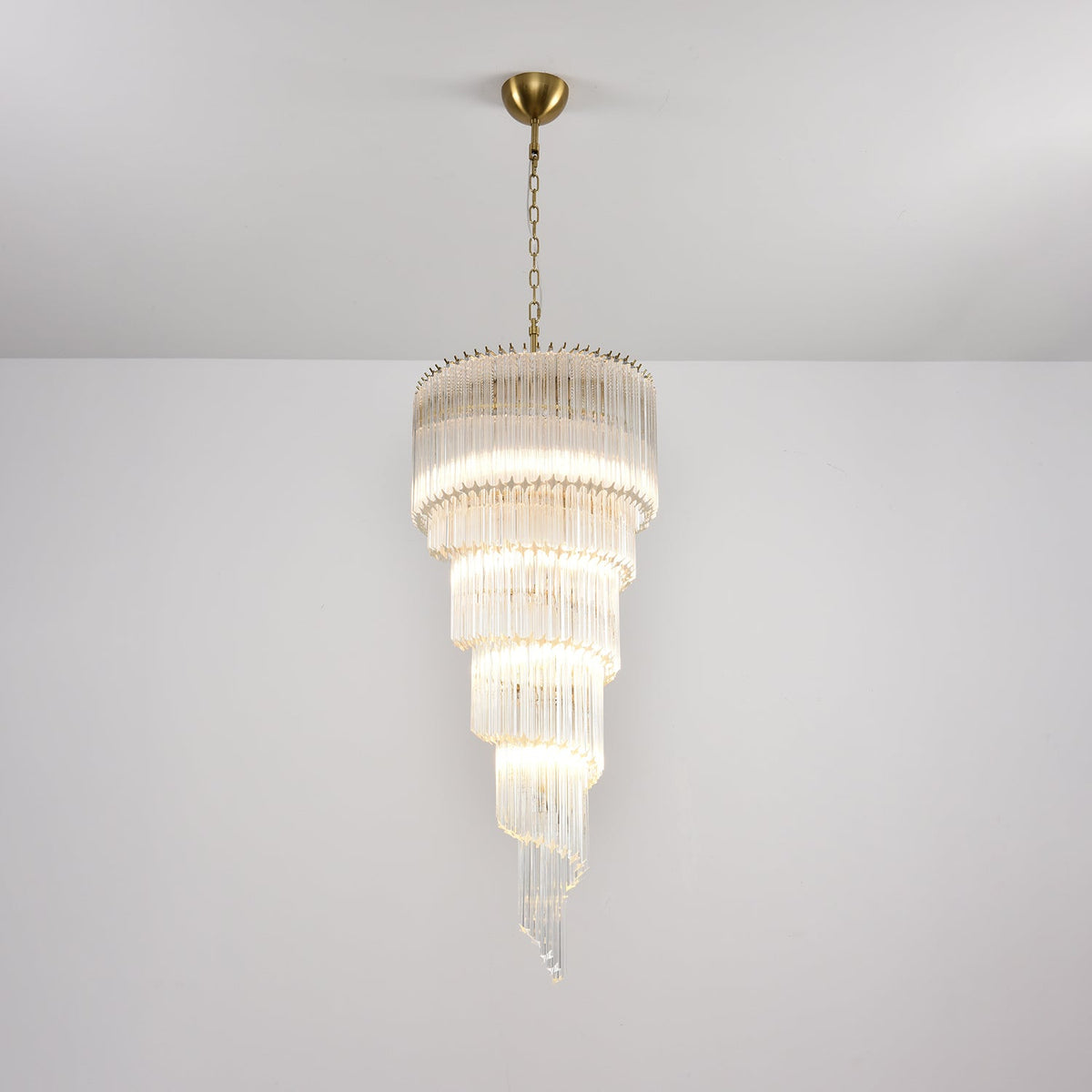 Cascada Spiral Clear Glass Chandelier for Staircases and Foyers