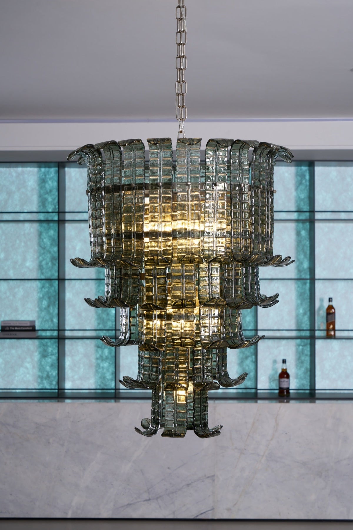 Cascade Glass Green Chandelier | Handcrafted Murano Glass Pendant for Dining & Living Rooms