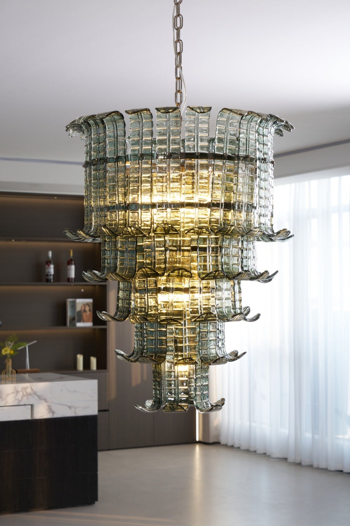 Cascade Glass Green Chandelier | Handcrafted Murano Glass Pendant for Dining & Living Rooms
