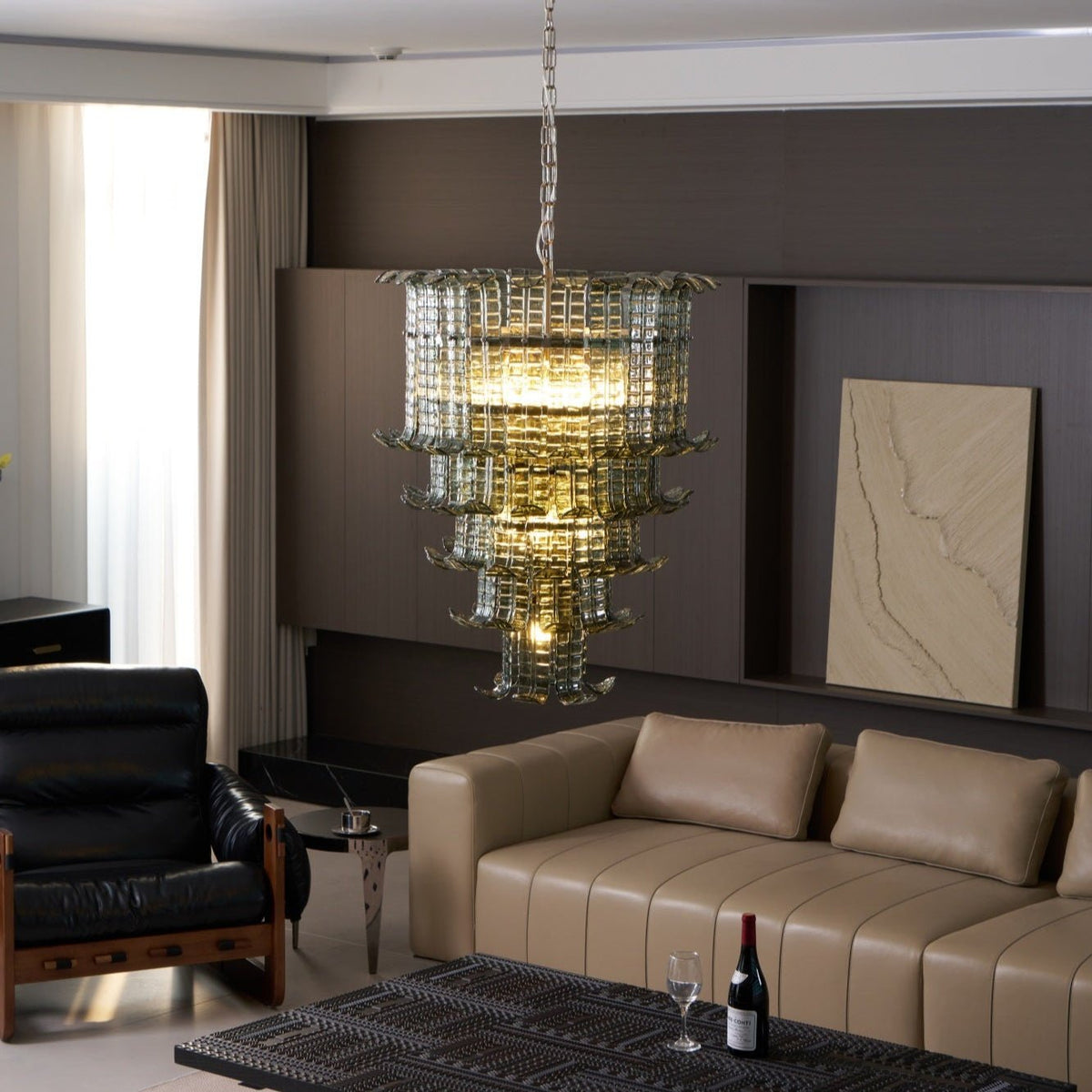 Cascade Glass Green Chandelier | Handcrafted Murano Glass Pendant for Dining & Living Rooms